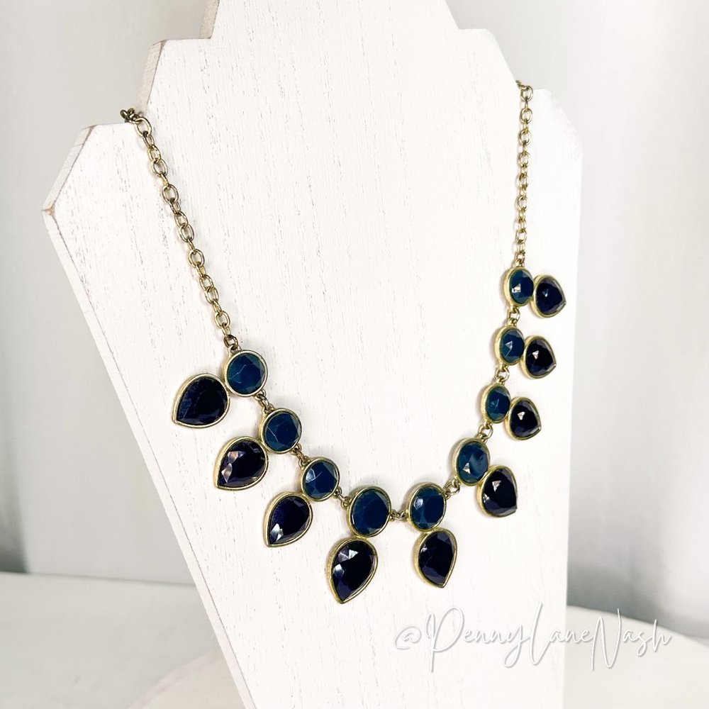 Vintage Navy Blue Circle & Spade Beads Bib Necklace - Picture 4 of 8